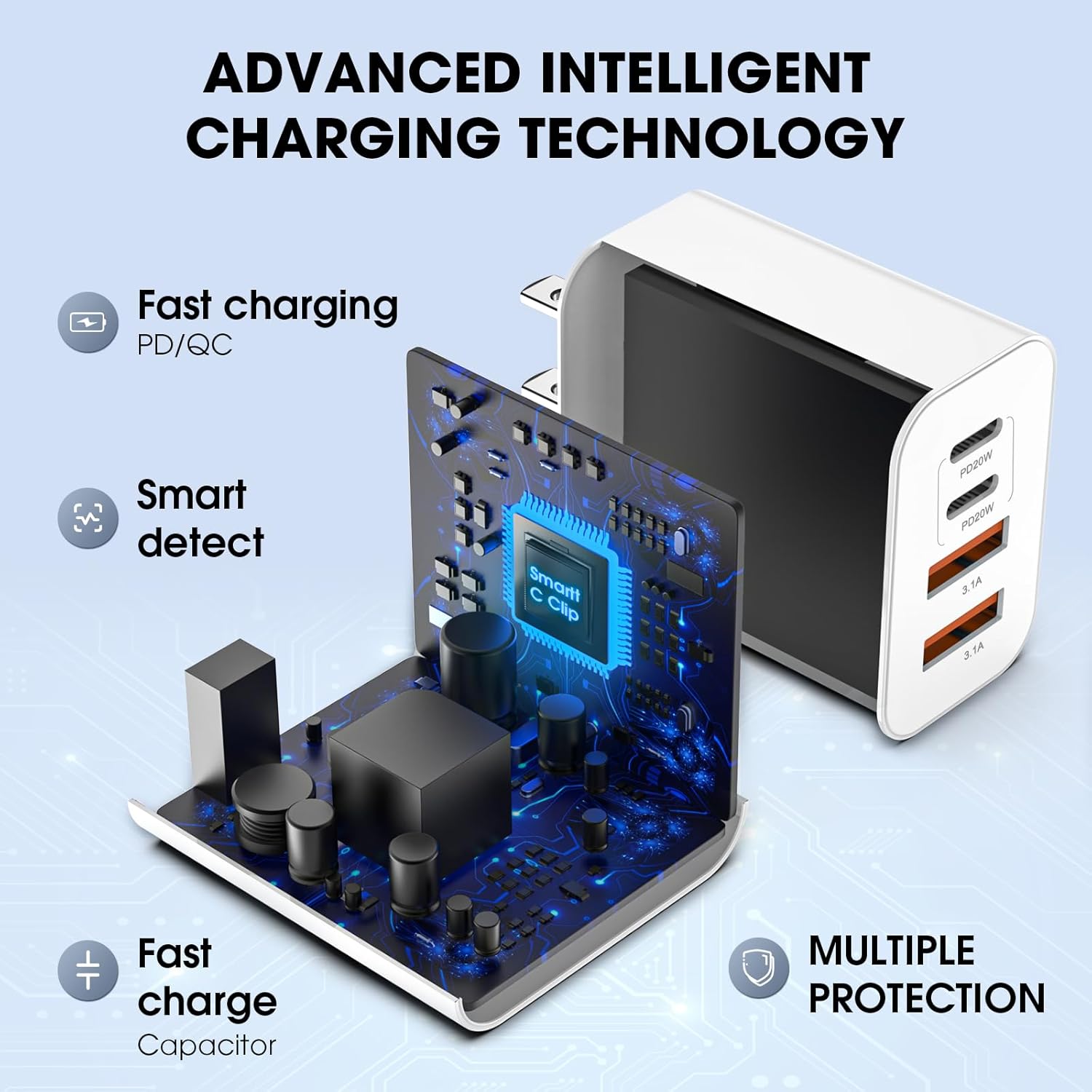 USB C Charger Block, 2 Pack 40W 4-Port iPhone Charger Fast Charging Multiport PD 3.0 & QC 4.0 Double Quick Charge, Compatible with iPhone 16/15/14/13/12/11，Pro Max，iPad, Samsung (White)