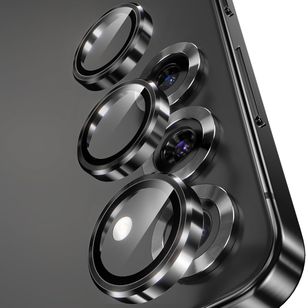 YWXTW Camera Lens Protector for Samsung Galaxy S25 Accessories [1:1 Fit & Ultra Clarity] 9H Tempered Glass Metal Individual Ring Camera Cover Screen Protector for S25, Case Friendly (Black)