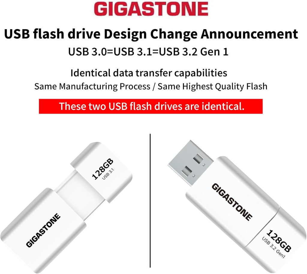 GIGASTONE 128GB Flash Drive (5 Pack) Z60 USB 3.2 Gen 1, 120MB/s Ultra Fast, Retractable Capless Slider Design, Data Storage, Backup for PC/Mac/TV/Car Audio, USB 2.0/3.0/3.1 Compatible
