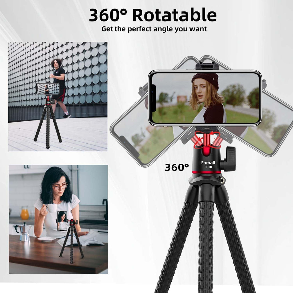 Famall Flexible Phone Tripod for GoPro, Mini Camera Stand with Remote, 1/4'' Screw with Phone Holder&Cold Shoe, Tripod Holder for iPhone Samsung Canon Nikon Sony Streaming Vlog Smartphone