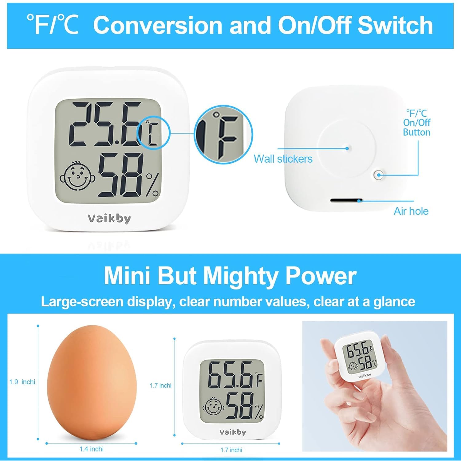 Vaikby Indoor Thermometer 2Pack, Humidity Gauge Meter Digital Hygrometer Room Thermometer for Home, Hight Accurate Temperature and Humidity Monitor for Greenhouse, Reptile, Humidors, Cellar, Office