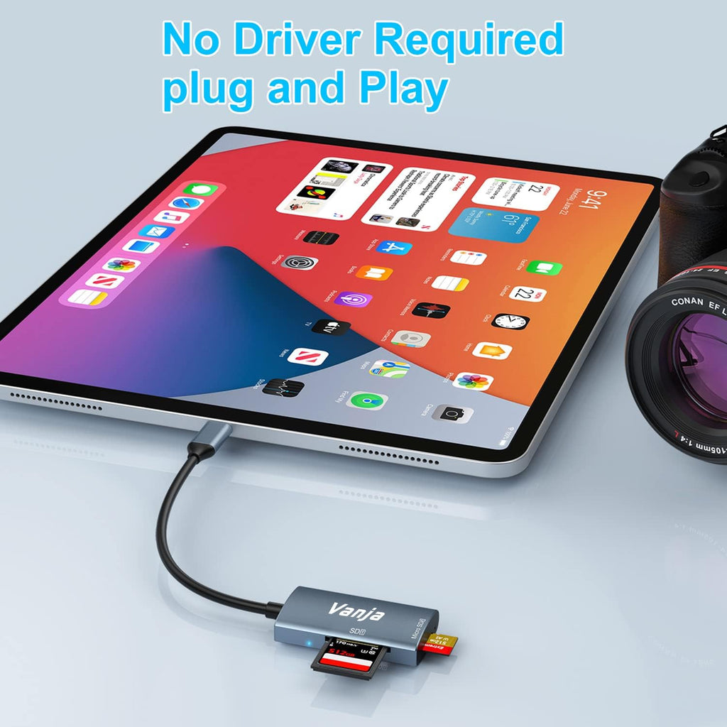 Vanja SD Card Reader USB C, High-Speed USB 3.0 Micro SD Card Adapter for SD SDXC SDHC MicroSD | Compatible with iPhone 17/16/15, MacBook Pro/Air, iPad Pro, Laptop, Galaxy Smartphones