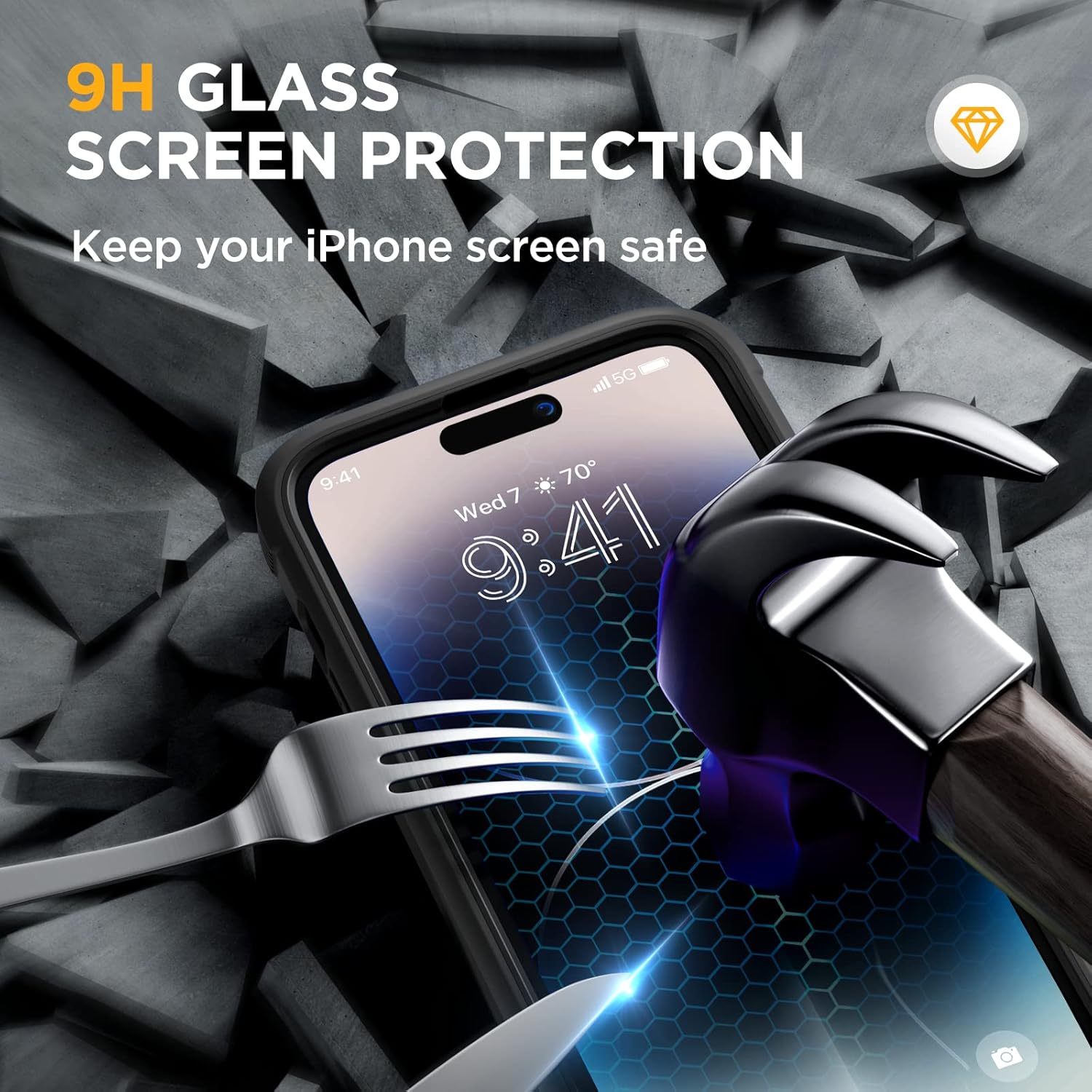 Miracase Glass Series Designed for iPhone 14 Pro Case 6.1 Inch, Upgrade Full-Body Bumper Case with Built-in 9H Tempered Glass Screen Protector, with Camera Lens Protector, Matte Black