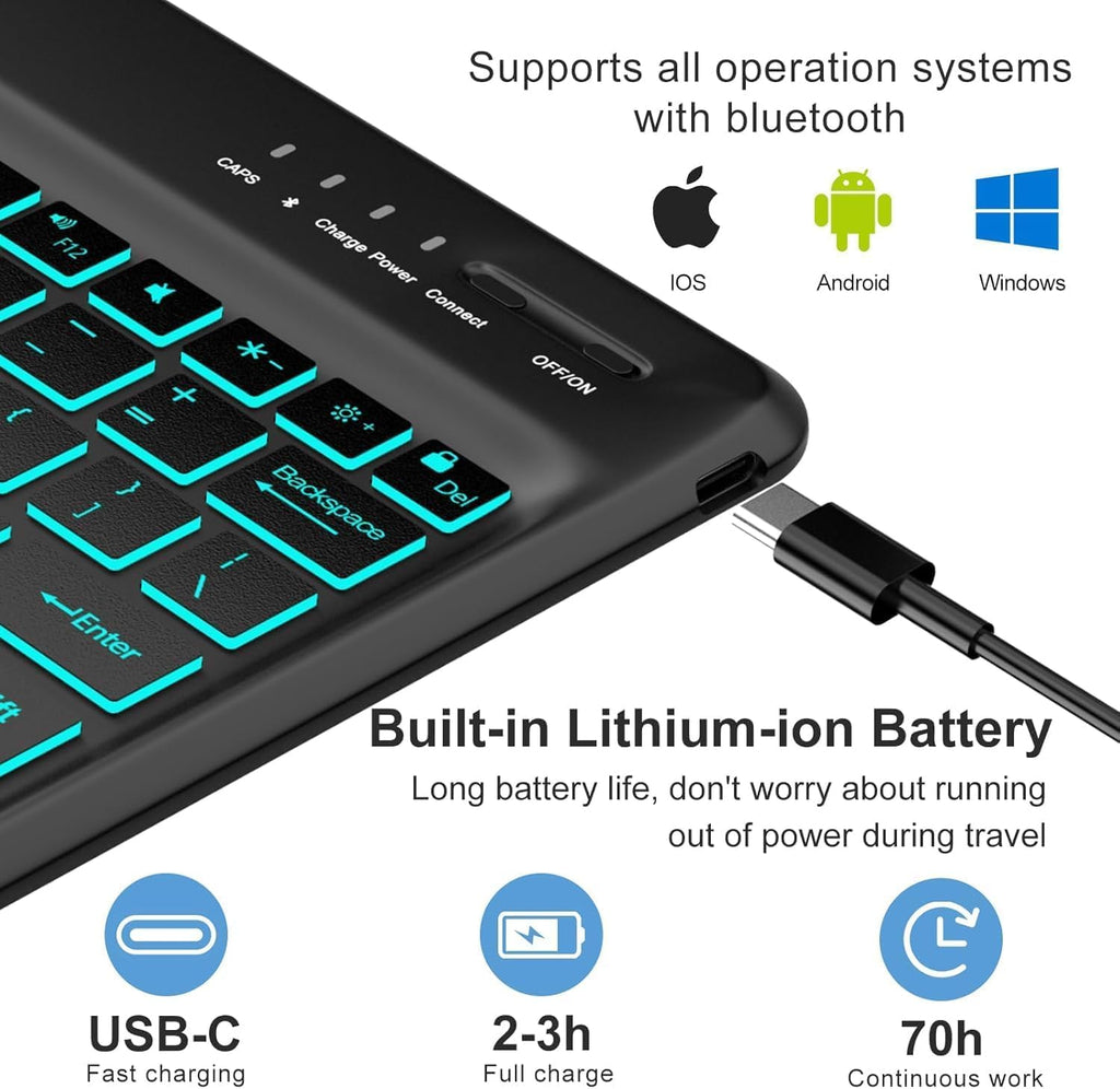 Galaxy Tab S9 FE+/ S9+ /S10+ 12.4 Inch Case with Keyboard, 7-Color Backlit Keyboard with S Pen Holder for Samsung Tab S10 Plus/S9FE Plus 5G 12.4" Black