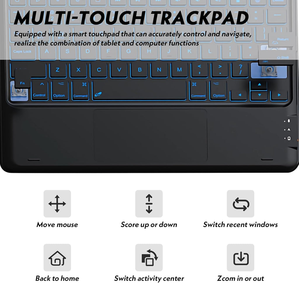 Keyboard Case for iPad Pro 12.9 Inch 2017/2015 (1st & 2nd Generation), 7 Color Backlit, Multi-Touch Trackpad, Detachable Wireless with Pencil Holder Stand Folio Keyboard Cover, Black