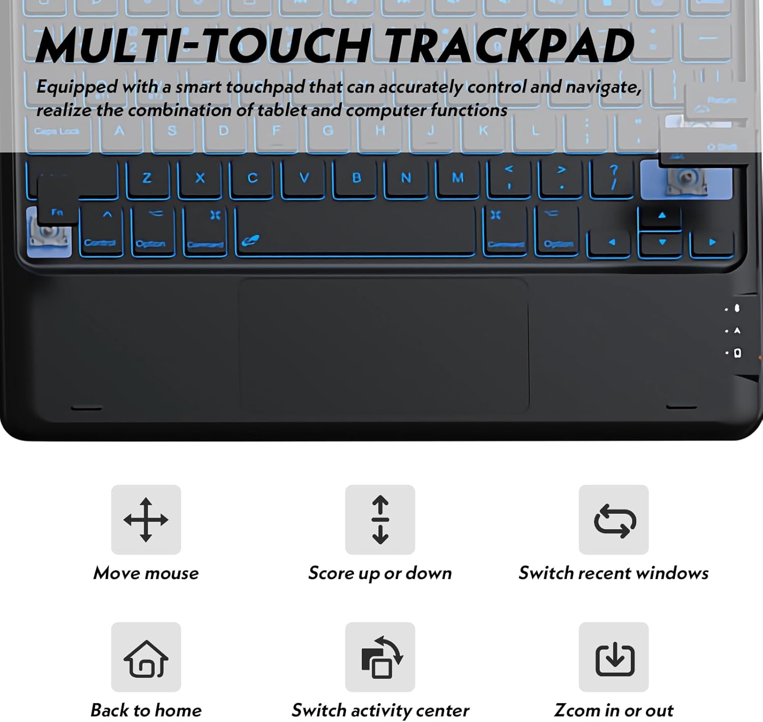 Keyboard Case for iPad Pro 12.9 Inch 2017/2015 (1st & 2nd Generation), 7 Color Backlit, Multi-Touch Trackpad, Detachable Wireless with Pencil Holder Stand Folio Keyboard Cover, Black