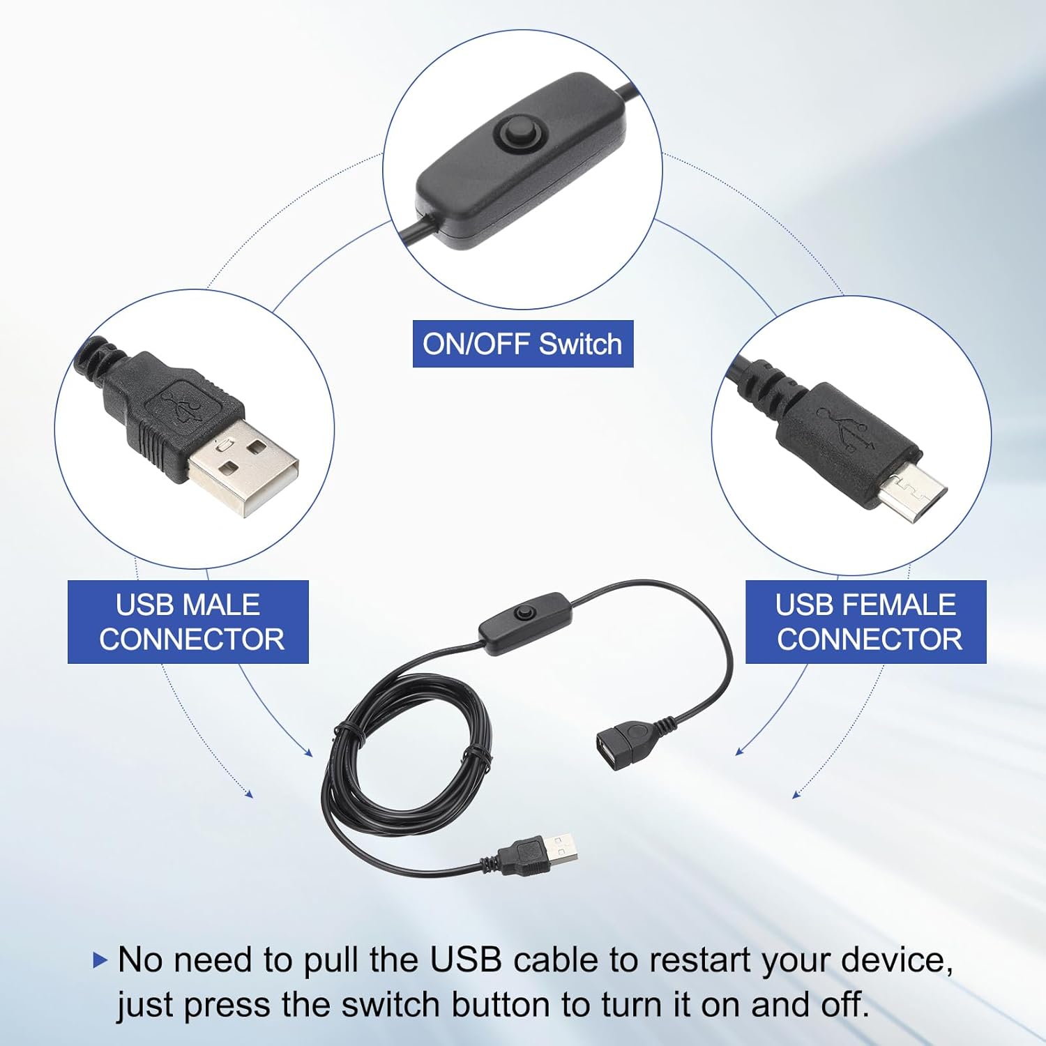 MECCANIXITY USB Extension Cable with ON/Off Button Switch 2m USB Male to Female Extension Cord for Desk Lamp Fan LED Light Strip Black Pack of 1