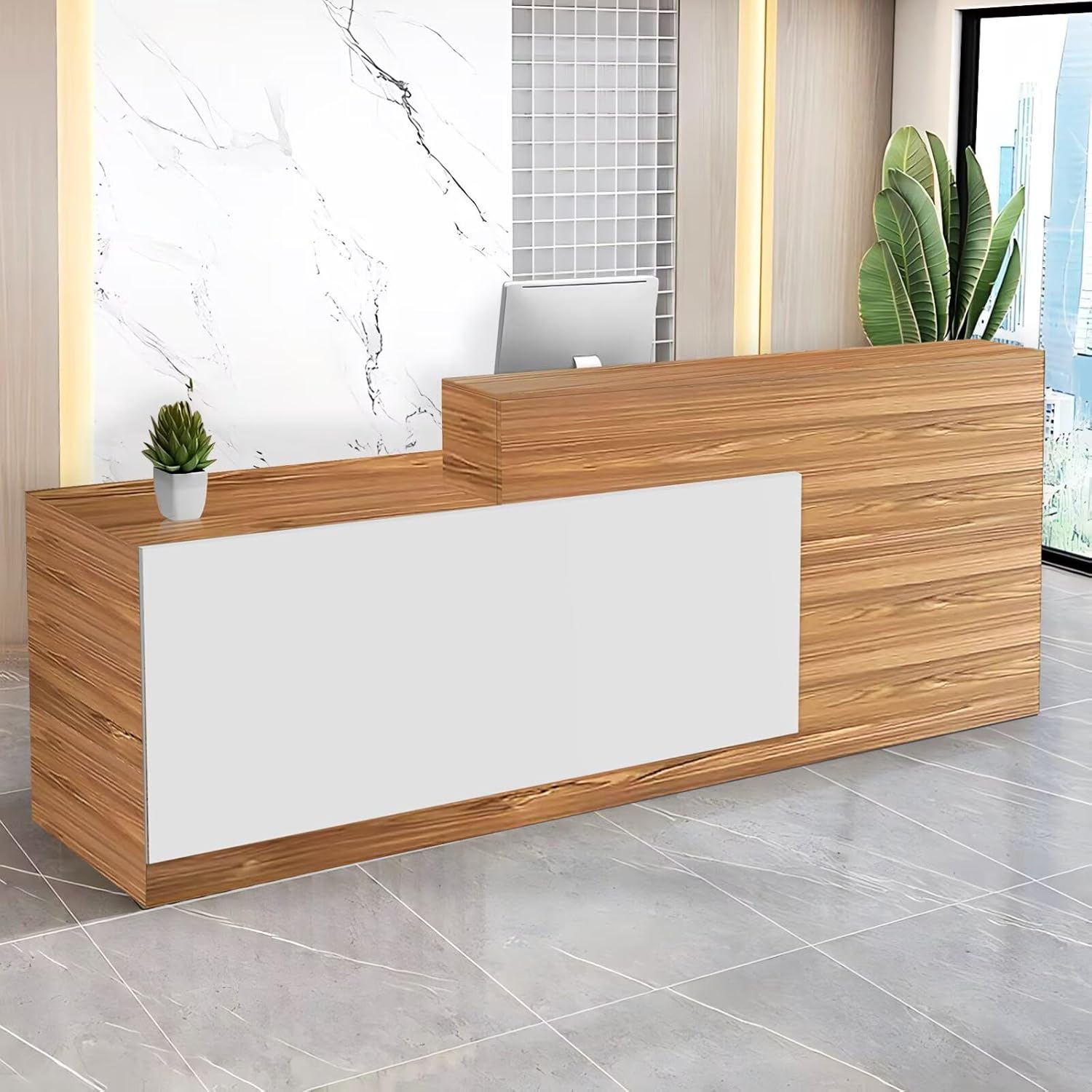 Reception Desk with Counter Modern Checkout Counter with Lockable Drawer Keyboard Tray Receptionist Desk for Office Salon Reception Table S Left 63inch/160cm