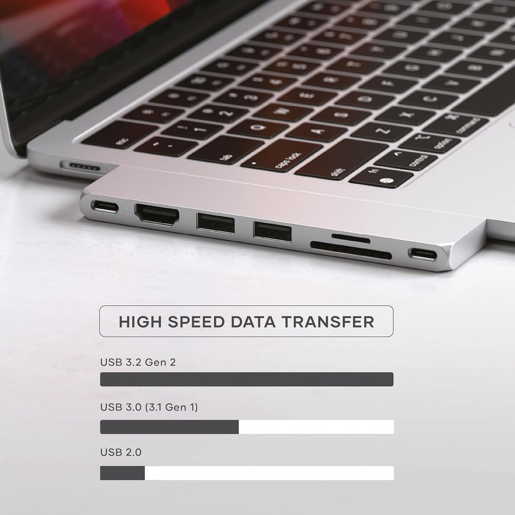 Satechi 7 in 1 USB C Hub Multiport Adapter Pro Slim, USB C Dongle, 100W Charging, 4K HDMI, USB 4, USB 3.2 Gen 2, SD/Micro Card Reader for Mac, MacBook Air/Pro M4/M3/M2/M1 - Silver