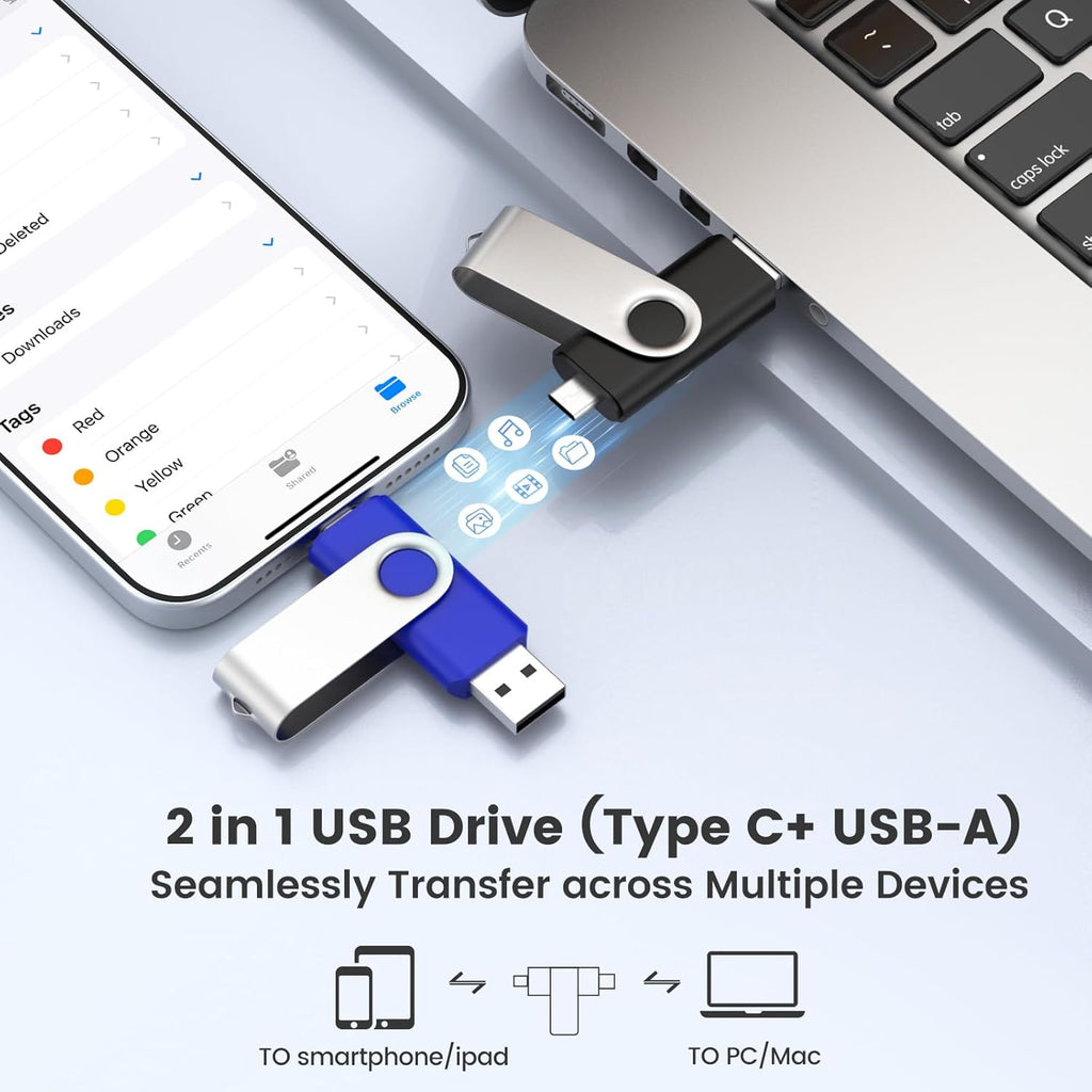 Customizable 4GB Flash Drive 10 Pack, ABLAZE Dual USB 2.0+ Type C Thumb Drives with Logo Personalized USB Memory Sticks (Mixed Colors)