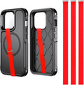 TEAMOLA 3pcs Silicone Phone Grip Holder Strap for iPhone 15/15 Pro/16/16 Pro & Samsung Galaxy S24/S23 - Anti-Slip Finger Loop for Case, Universal Phone Loops for Back of Cell Phones(210, 3 Red)