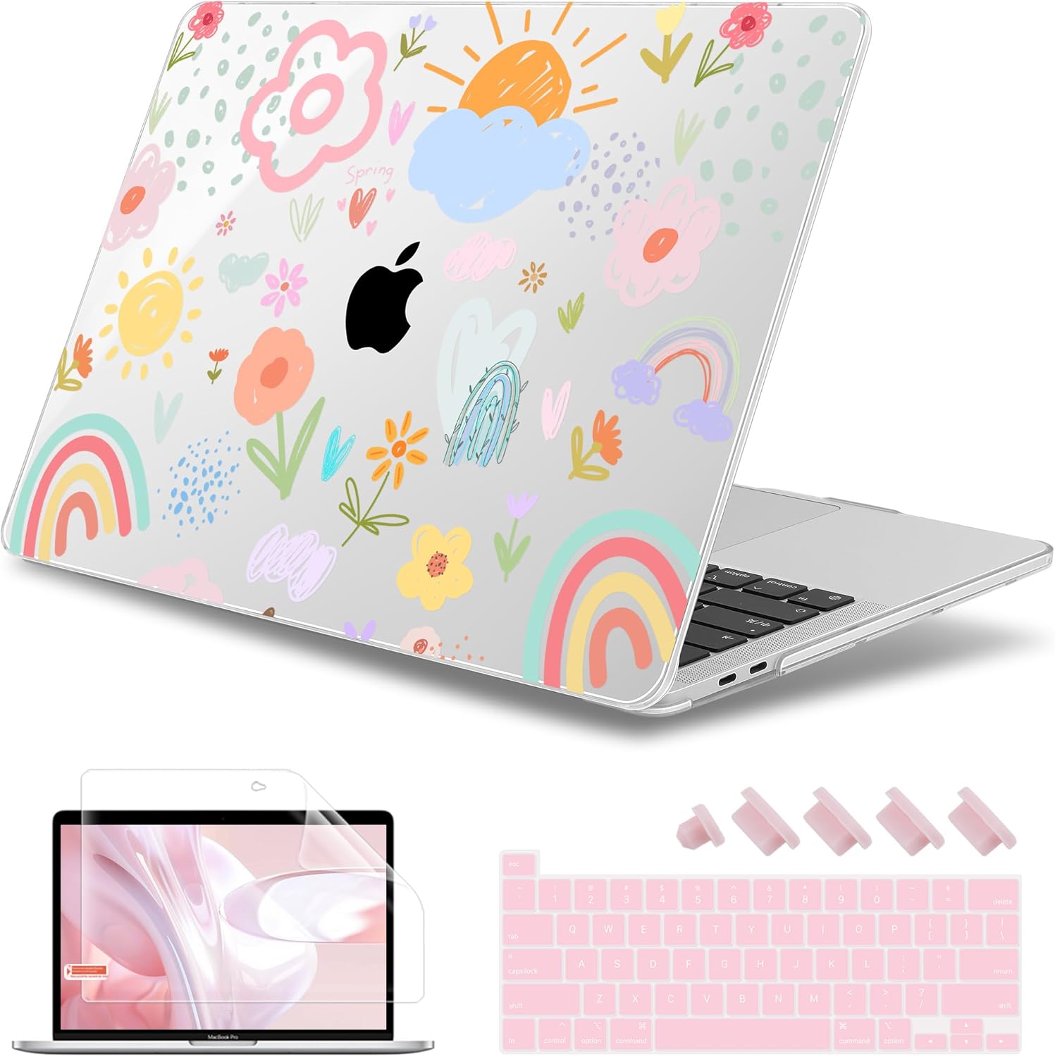 May Chen Case for MacBook Pro 13 inch M2 2023,2022,2021,2020 A2338 M1 A2251 A2289, Plastic Hard Shell Case for MacBook Pro 13" with Touch Bar Fits Touch ID, Rainbows Flowers