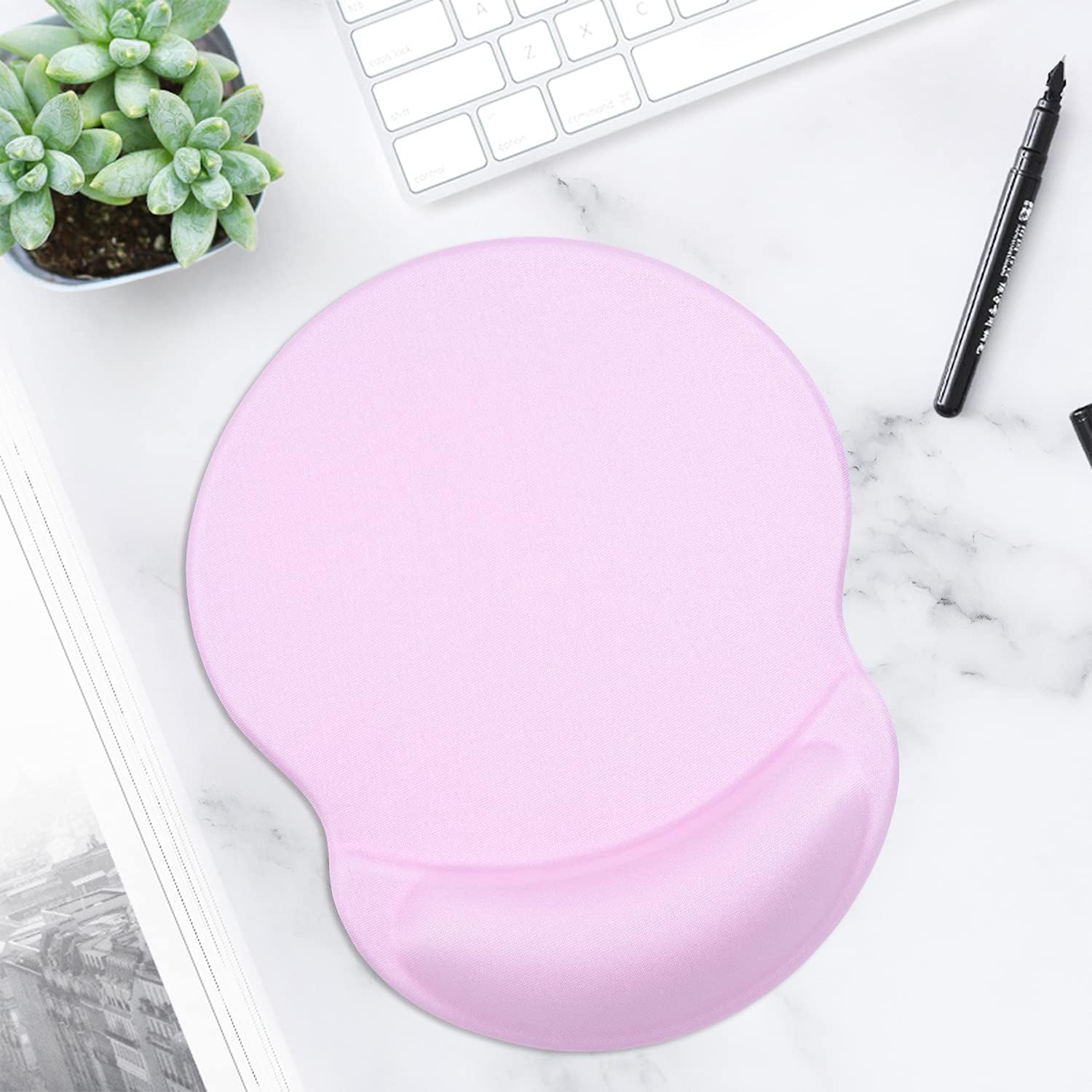 ITNRSIIET Ergonomic Mouse Pad with Gel Wrist Support Small Wrist Rest Smooth Surface Non-Slip PU Base Comfortable Office Supplies Pain Relief, 8.7 x 7.2 inches, Purple