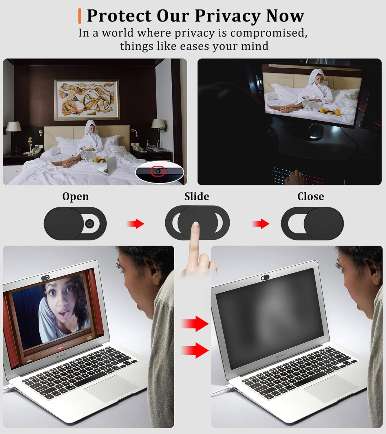 Webcam Cover, 0.03in Ultra Thin Slide Web Camera Covers for Laptop Computer Smartphone Mac iMac MacBook, Sliding Blocker Cover Protect Your Privacy Security (9*Black)