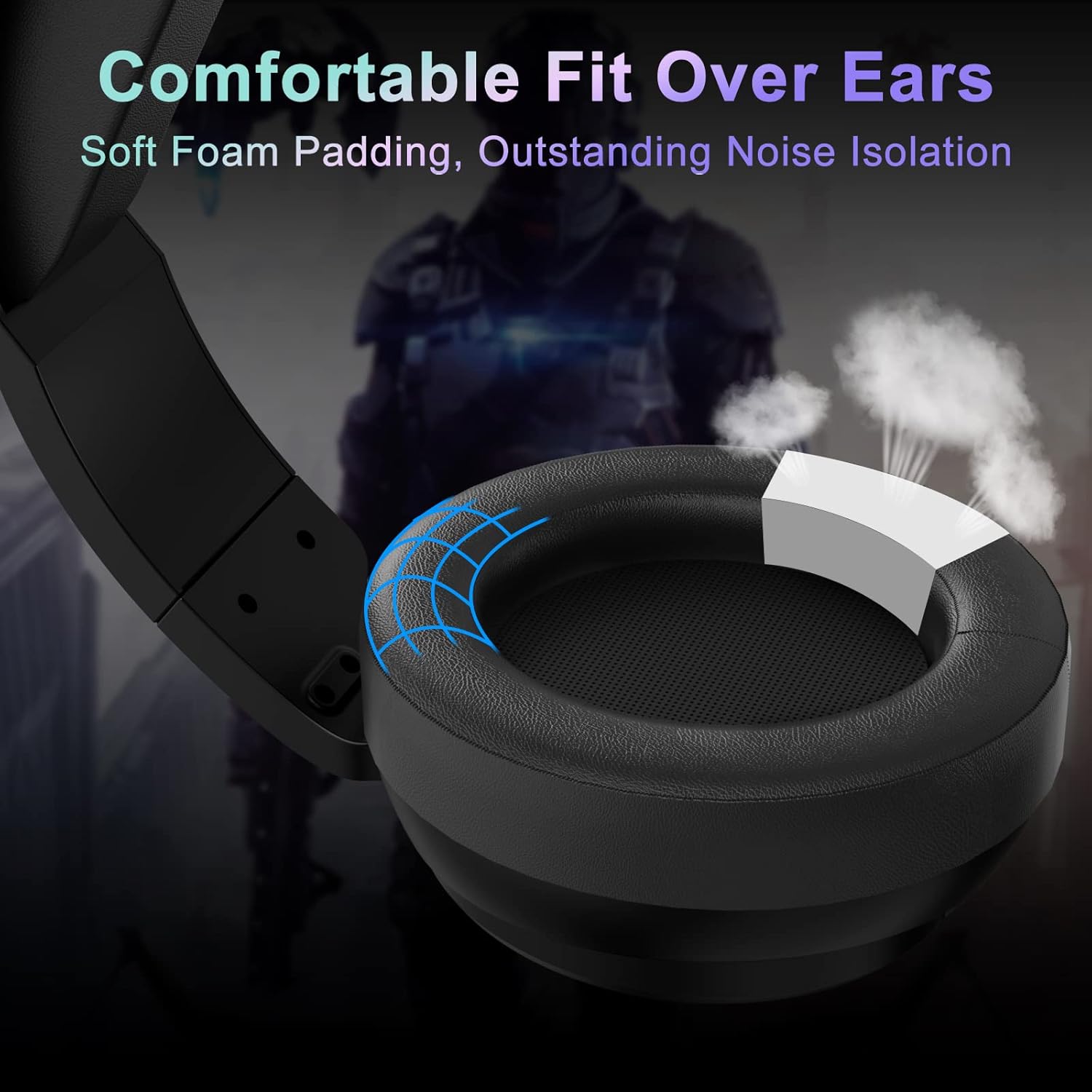 Jeecoo V20U USB Pro Gaming Headset for PC - 7.1 Surround Sound Headphones with Noise Cancelling Microphone- Memory Foam Ear Pads for Laptop Computers