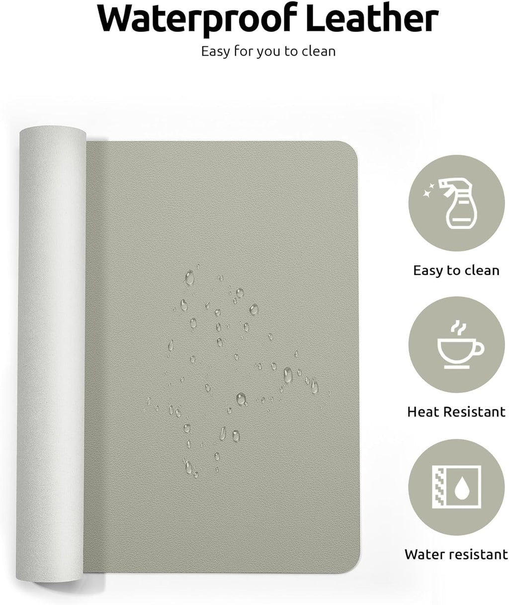 YSAGi Leather Desk Protector, Office Mat, Large Mouse Mat, Non-Slip PU Leather Blotter, Laptop Pad, Waterproof Writing Pad for Office and Home (Sage Green, 35.4" x 17")