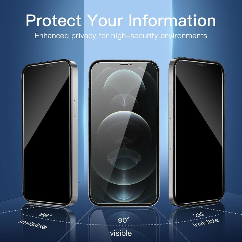 NEW'C 3 Pack Privacy for iPhone 12 Pro Max Screen Protector (6.7"), Enhanced 28-Degree Privacy Angle, Ultra Durable 9H Hardness, Bubble-Free