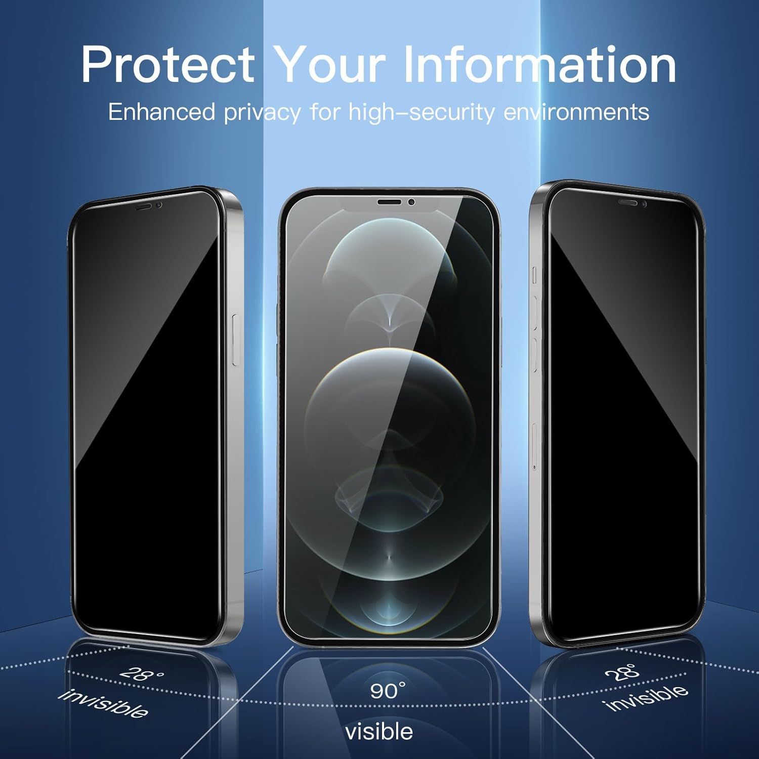 NEW'C 3 Pack Privacy for iPhone 12 Pro Max Screen Protector (6.7"), Enhanced 28-Degree Privacy Angle, Ultra Durable 9H Hardness, Bubble-Free