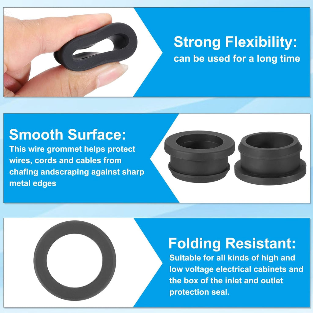 PATIKIL 27mm / 1-1/16 Inch Drill Hole,7/8 Inch ID Rubber Grommets, 3Pcs Top Hat Grommet for Wiring Eyelet Ring Gasket Automotive Firewall Cable Hole Plugs Wires Protection, Black
