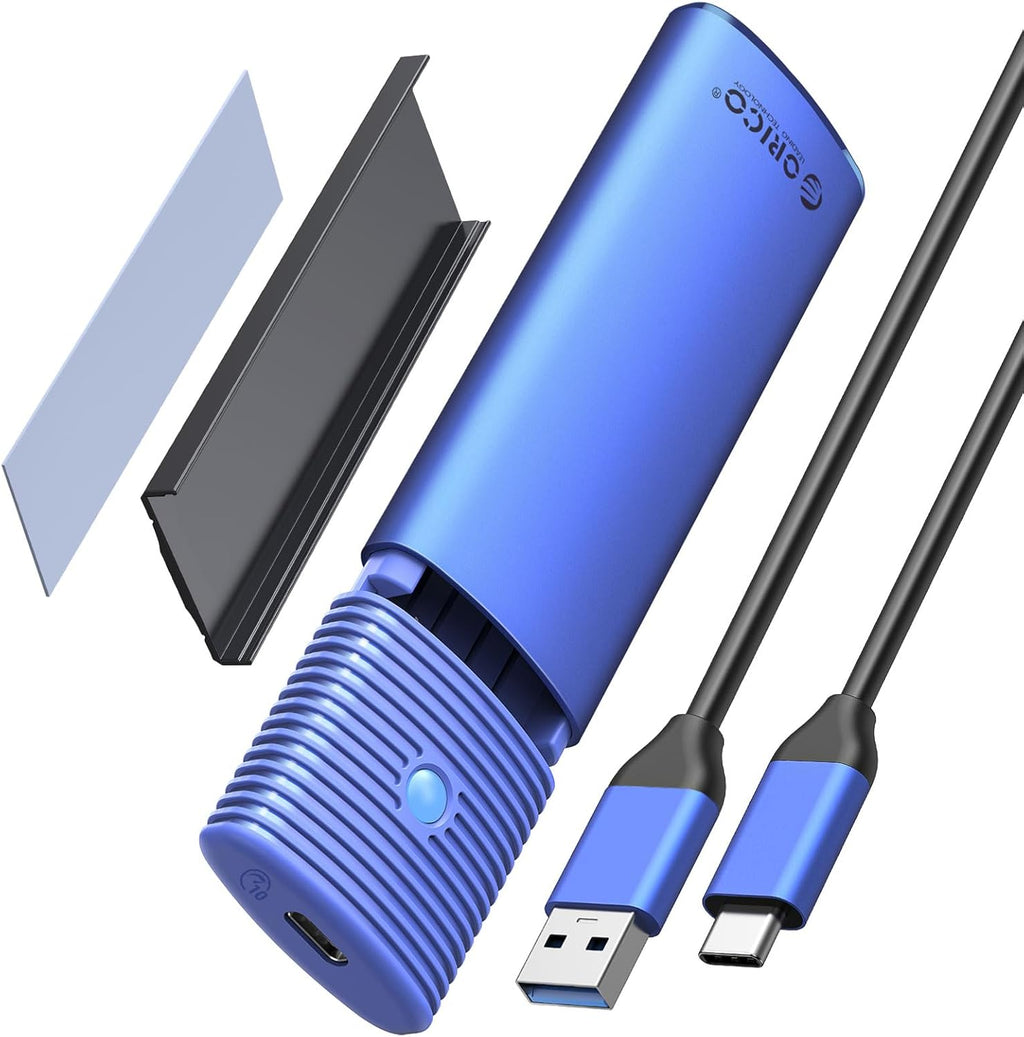 ORICO M.2 NVMe SATA SSD Enclosure Adapter Tool-Free, USB C 3.2 Gen 2 10Gbps NVMe, 5Gbps NGFF SATA PCIe M-Key(B+M Key) 2230/2242/2260/2280, Aluminum External M2 Reader Support UASP Trim-BL(G2A)
