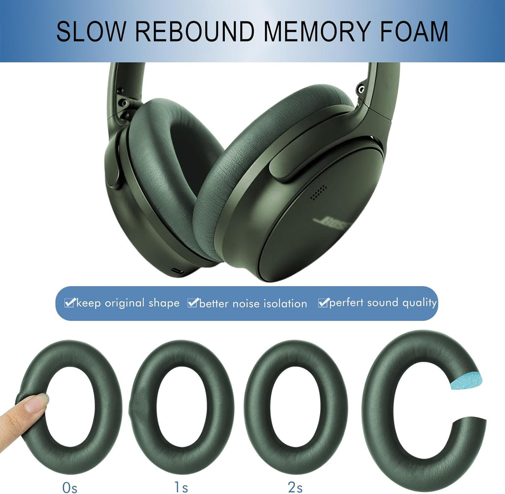 GEVO Replacement Ear Pads for Bose QC45, Ear Cushions for Bose QuietComfort 45 (QC45) & Quiet Comfort SE (QC SE) Headphones, Earpads with Softer Leather Noise Isolation Foam (Green)