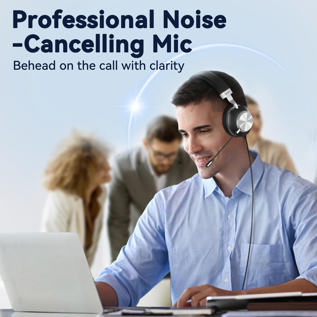 Headset wtih Mic, USB Headset with Microphone for PC, Computer Headset with Noise Canceling Microphone with Mute for Work Home Office Online Skype Zoom Meetings