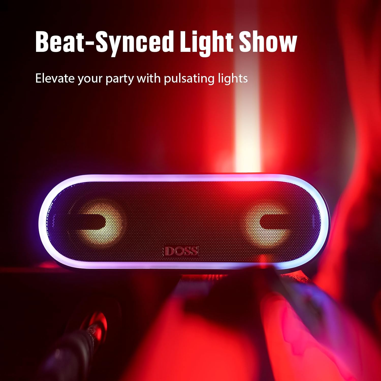 DOSS SoundBox Pro+ P300 Bluetooth Speaker with 40W Stereo Sound, Extra Bass, IPX6 Waterproof, TWS Pairing, Diverse Lights Show, 20H Playtime, Portable for Party, Camping, Beach - Pink