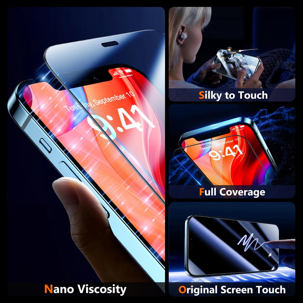 UniqueMe for iPhone 12 Pro Max Screen Protector - [Military Grade Shatterproof & 9H+ Hardness] Screen Protector 12 Pro Max Tempered Glass Full Coverage Protection, Easy Installation, 2 Packs