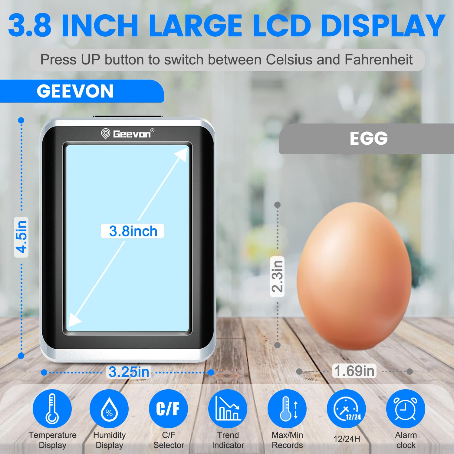 GEEVON Indoor Outdoor Thermometer Wireless Digital Hygrometer Temperature and Humidity Gauge with Time, 200ft/60m Range Temperature Humidity Sensor (Black)