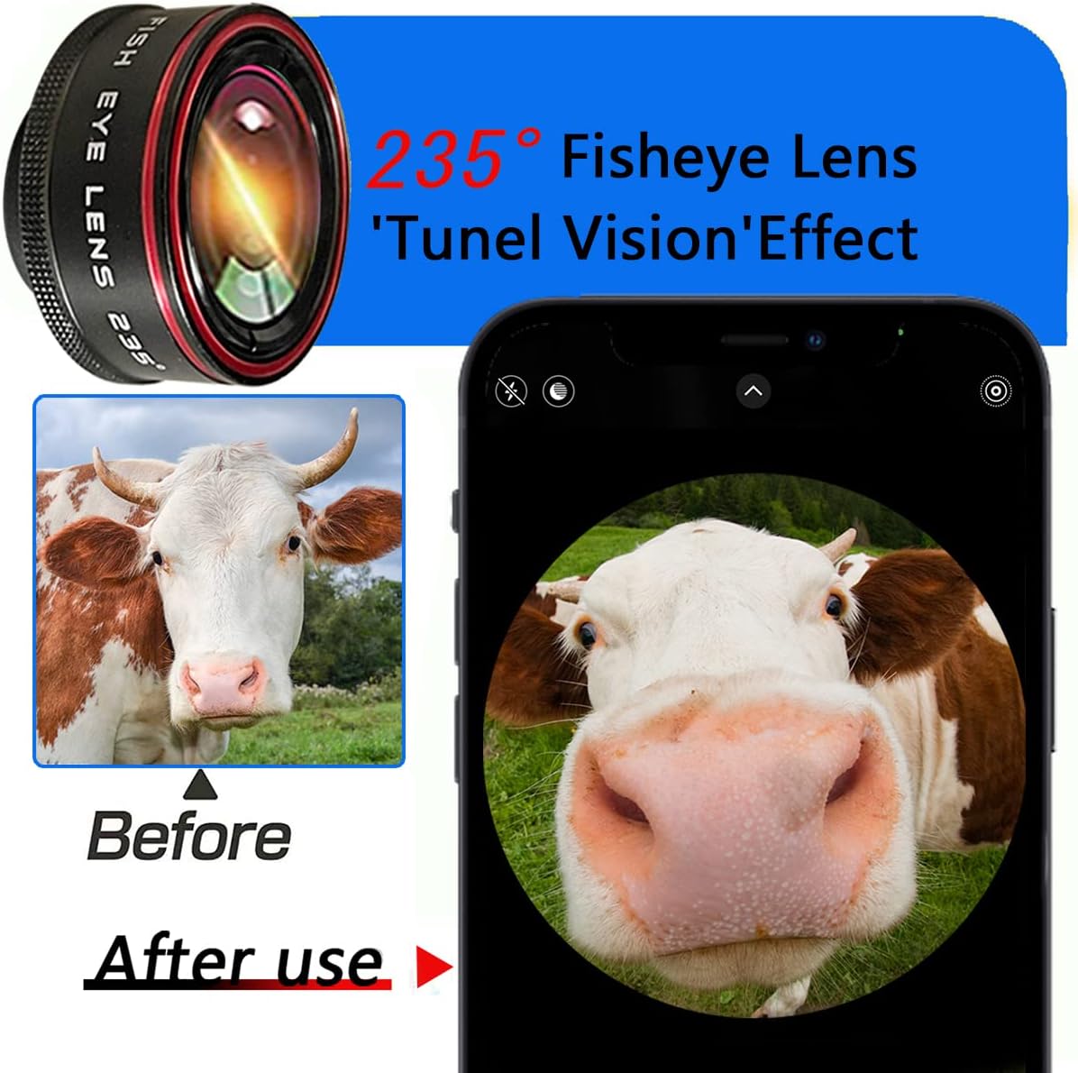 Phone Camera Lens, Clip on Cell HD Phone Fisheye Lens kit, 235° Fisheye Lens ，for Most iPhone Android Samsung Phones and Smartphones