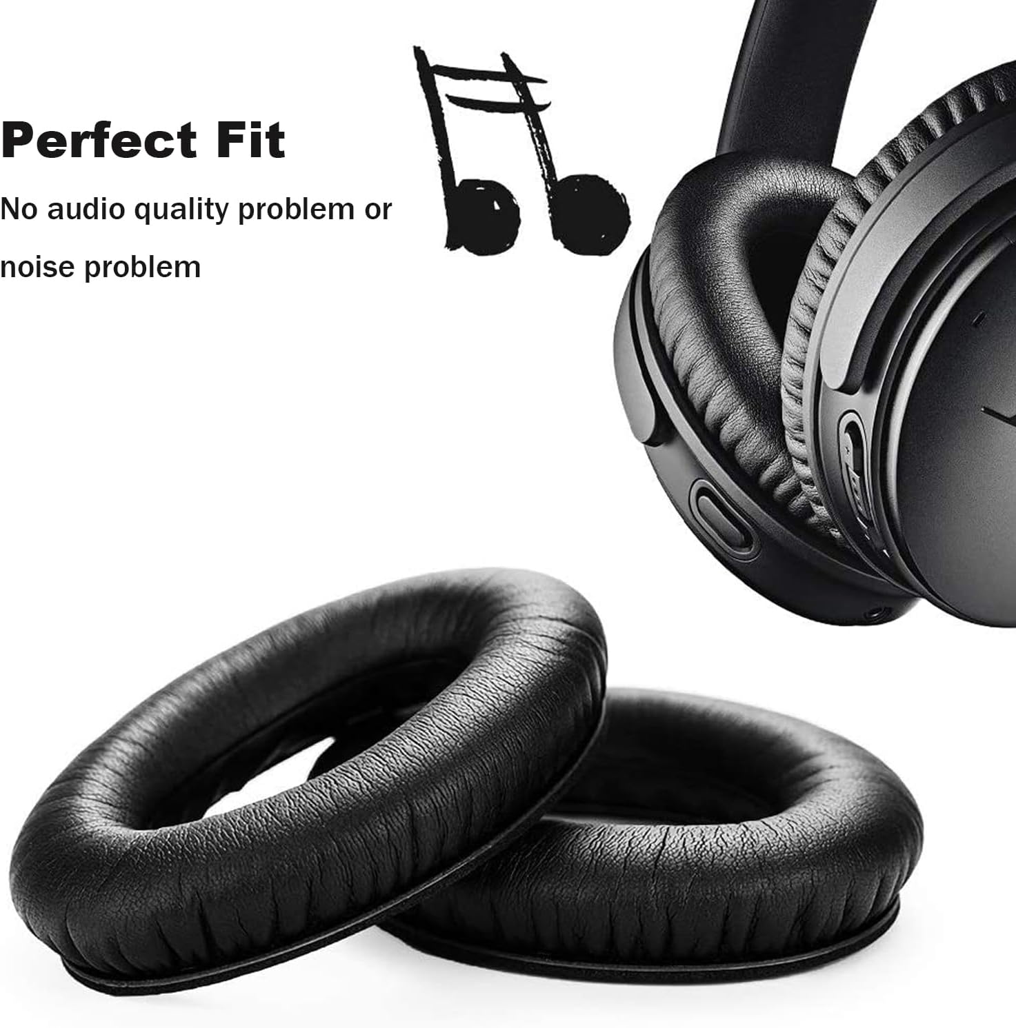 Replacement Earpads Cushions for Bose QuietComfort 35 ii/QC35/QC25/QC2/QC15/Ae2/Ae2i/Ae2w, Thickened Soundproof Sponge, Ear Pads with Softer Leather Ear Pads for Bose(Black)