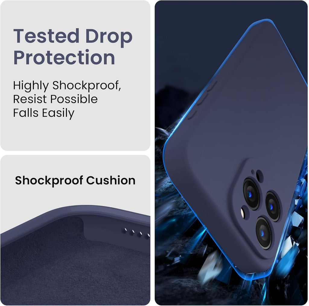FireNova Designed for iPhone 15 Pro Case, Silicone Upgraded [Camera Protection] Phone Case with [2 Screen Protectors], Soft Anti-Scratch Microfiber Lining Inside, 6.1 inch, Navy Blue