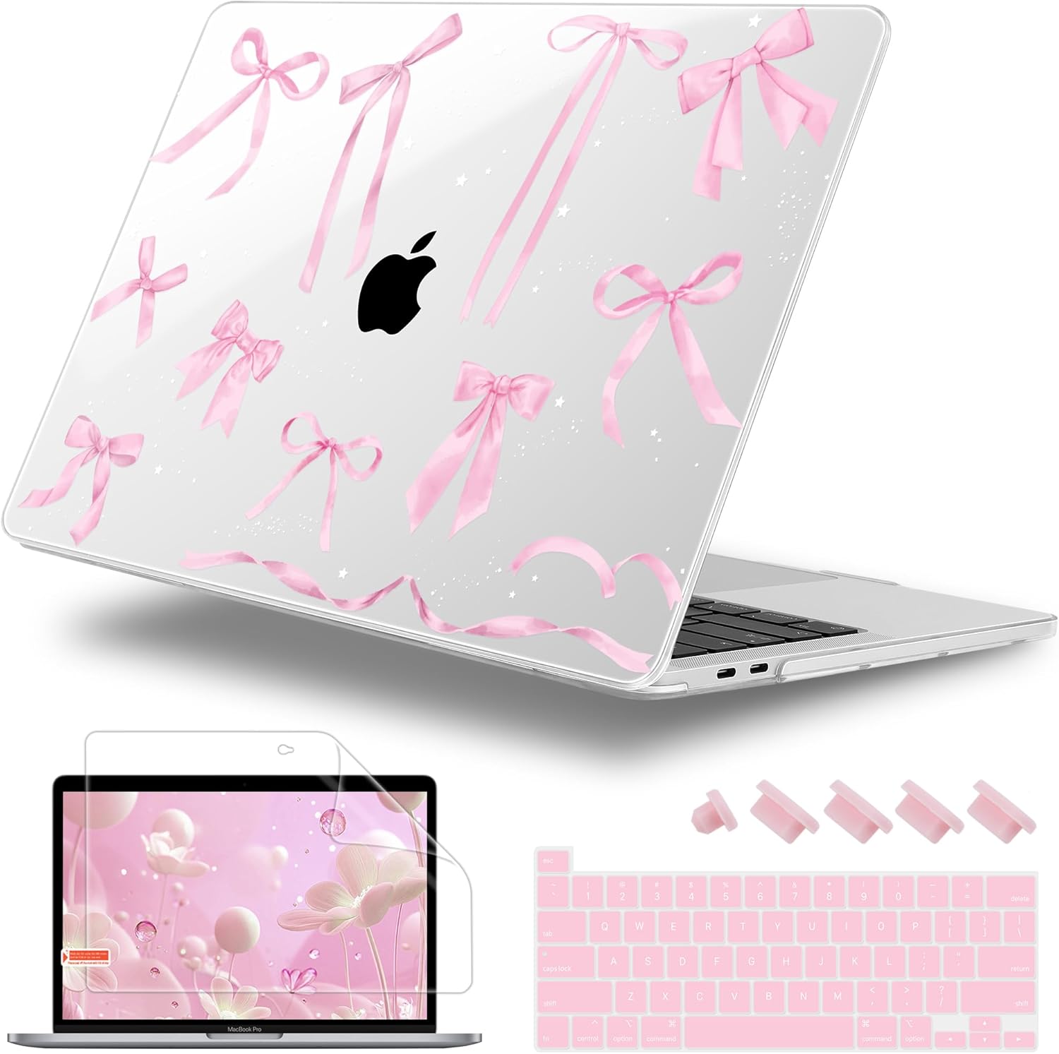 for MacBook Pro 16 inch Case 2019 2020 Release Model A2141, Plastic Hard Shell Cover with Keyboard Cover & Screen Protector for MacBook Pro 16 inch with Touch Bar & Touch ID, Bowknot