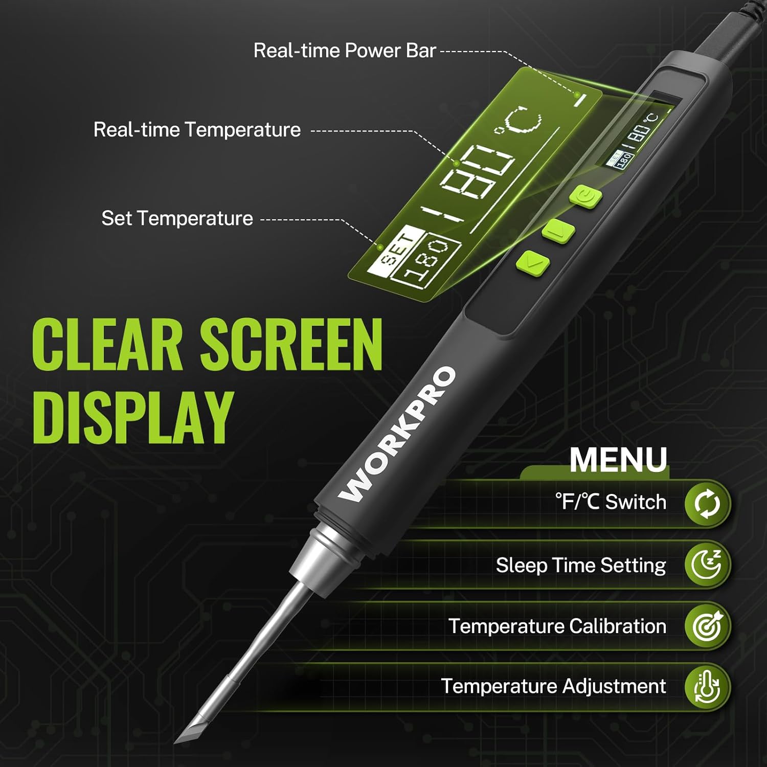 WORKPRO DC Soldering Iron Kit, Fast Heating Soldering Iron Pen with 3 Tips, Portable Lightweight Solder Iron for Electronics, Metal, DIY, Accurate Temp Control, OLED Screen Display, PD/QC Protocols