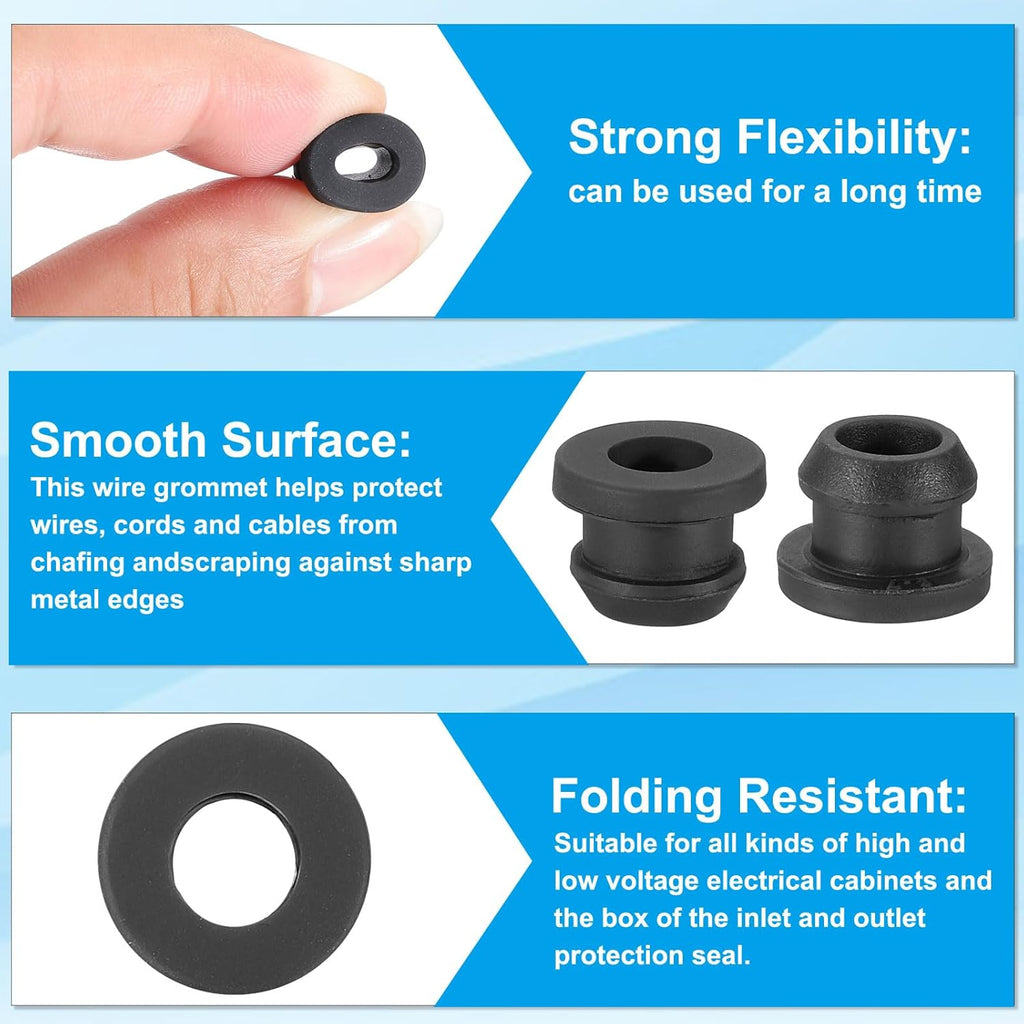 PATIKIL 9mm / 3/8 Inch Drill Hole,1/4 Inch ID Rubber Grommets, 15Pcs Top Hat Grommet for Wiring Eyelet Ring Gasket Automotive Firewall Cable Hole Plugs Wires Protection, Black