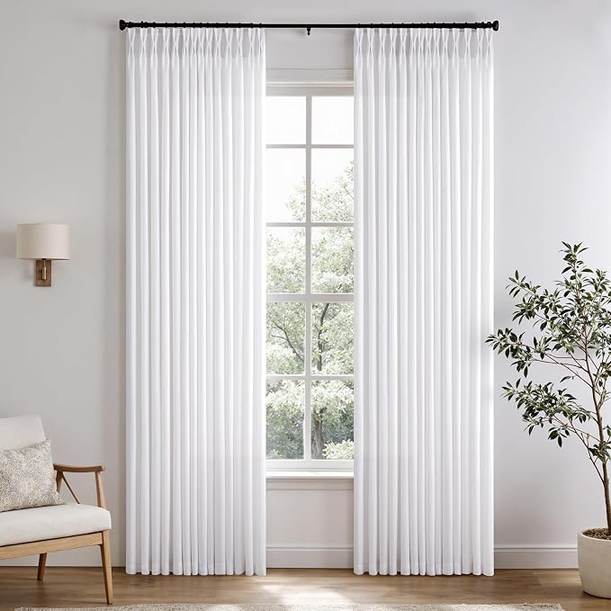 Memory Trained Pinch Pleated Curtains 84 Inches Long, Viral Linen Pinch Pleat by ANRODUO