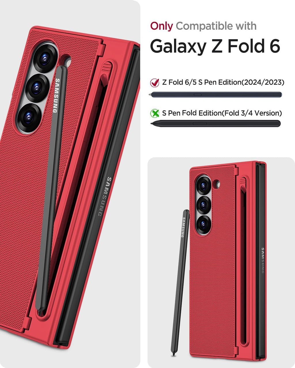 Miimall for Samsung Galaxy Z Fold 6 Case with S Pen Holder Slot [Military Grade Drop] [Built-in Privacy Screen & Invisible Kickstand] Slim Thin Protective Phone Case for Galaxy Z Fold 6 5G Cover Red