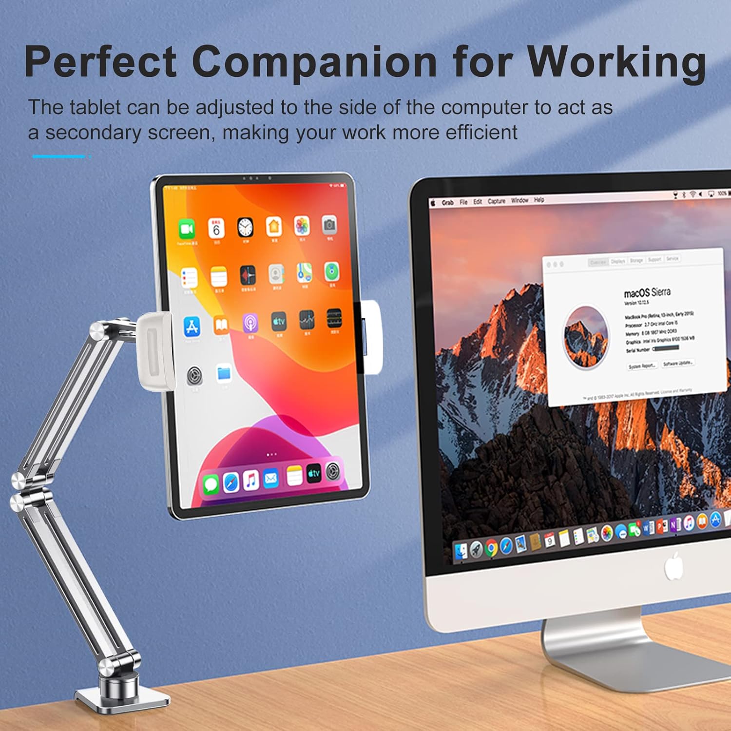 OATSBASF Phone and Tablet Holder Bed Gooseneck Mount, Aluminum Long Arm Foldable Lazy Stand, Universal 360 Degree Rotatable for iPhone, iPad, Tablet-Silver