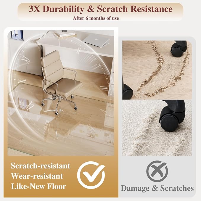 Tempered Glass Office Chair Mat, Heavy Duty 0.2" Thick Computer Chair Mat - Image 3