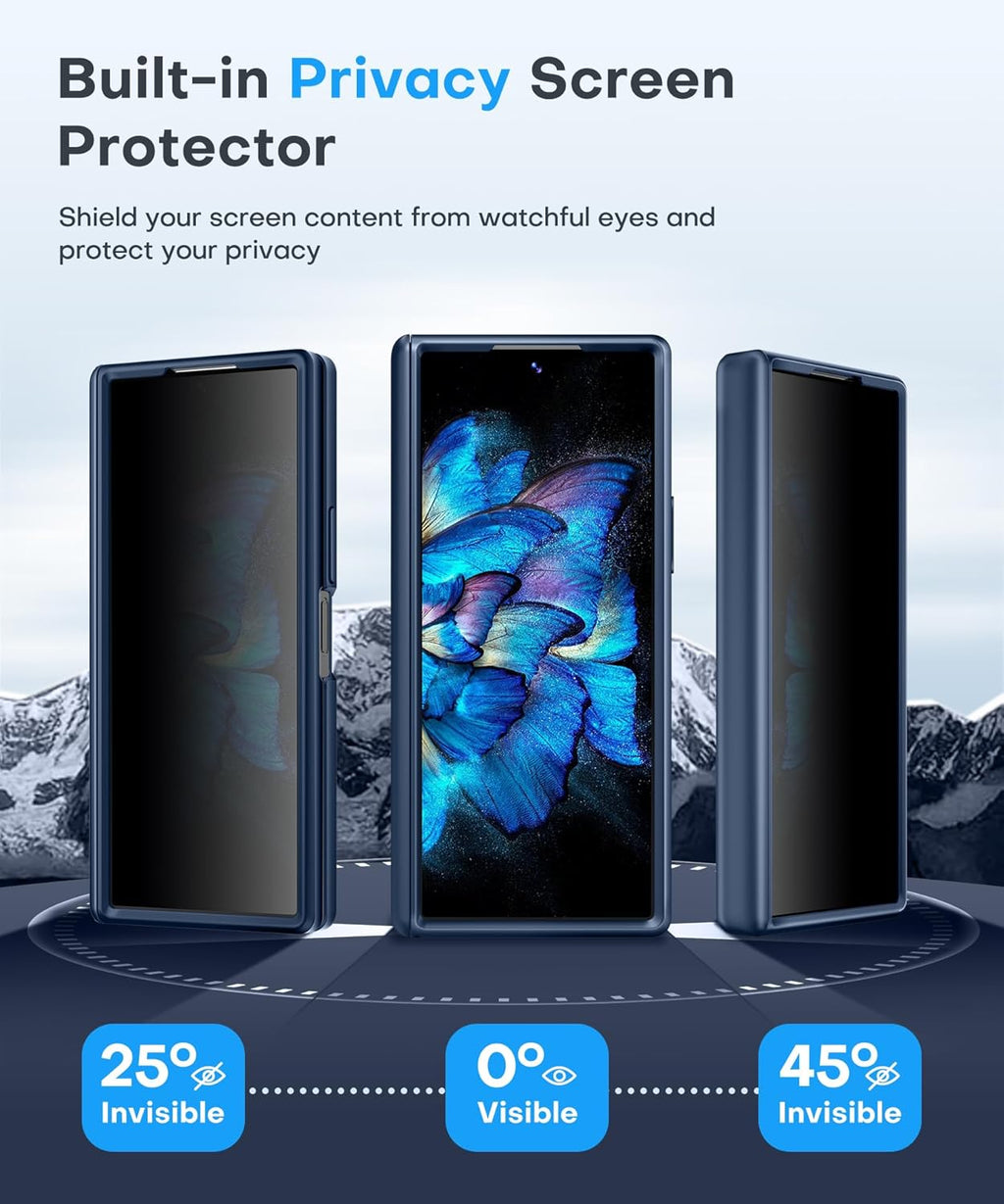 BERFY Magnetic for Samsung Galaxy Z Fold 6 Case with Privacy Screen Protector, [Compatible with MagSafe][Anti Spy] Built-in Hidden Kickstand, Full-Body Shockproof Slim Phone Case for Z Fold 6, Blue