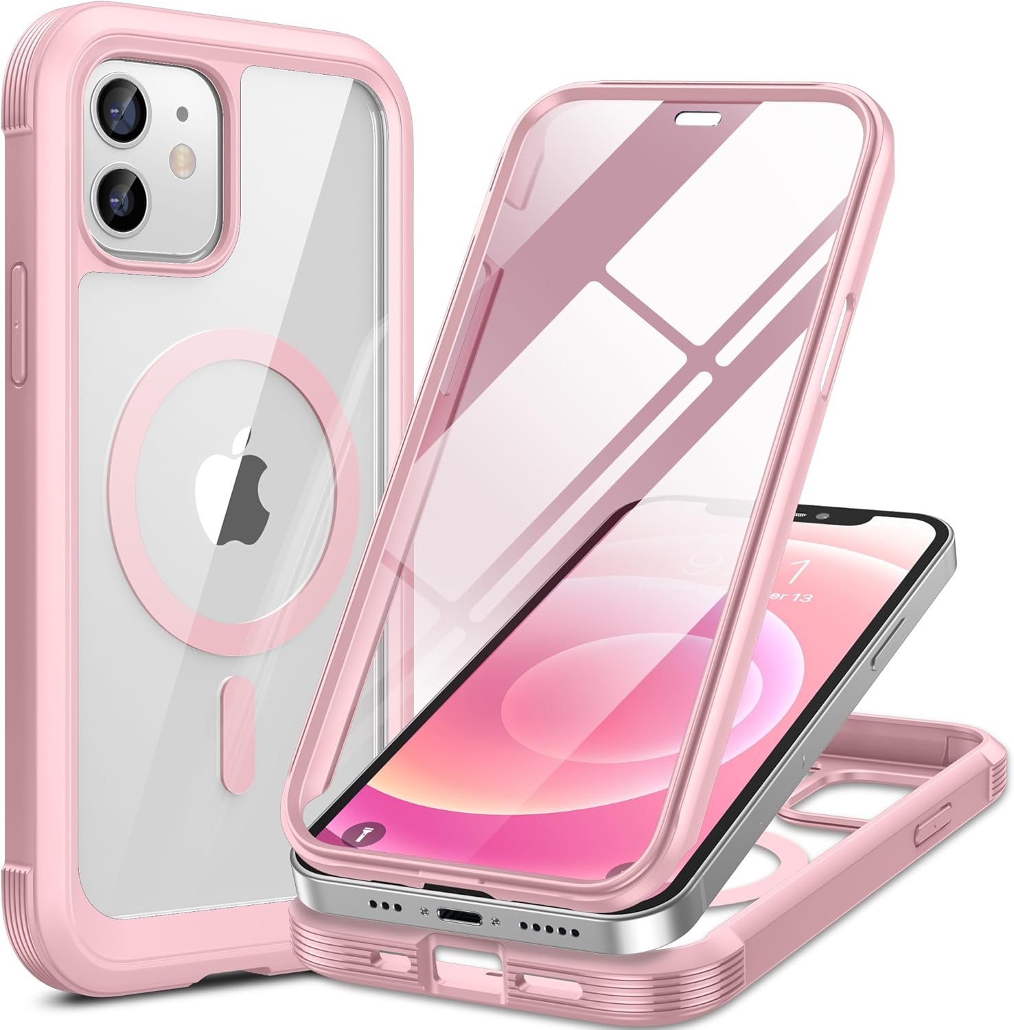 Miracase Magnetic for iPhone 12 mini Case, [360 Full-Body Protection & Complete Camera Guard], Drop & Scratch-Resistant, Shockproof, Stylish Clear iPhone Case, iPhone 12 mini Cover, Gray Pink
