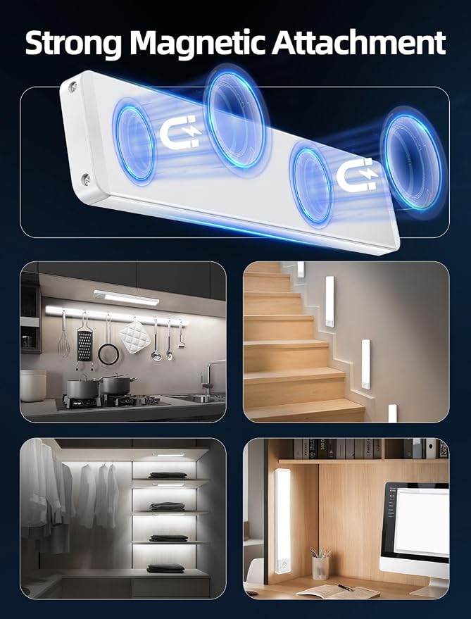 Under Cabinet Lighting: 8 Inch 3-Color Dimmable Rechargeable Motion Sensor - Image 8