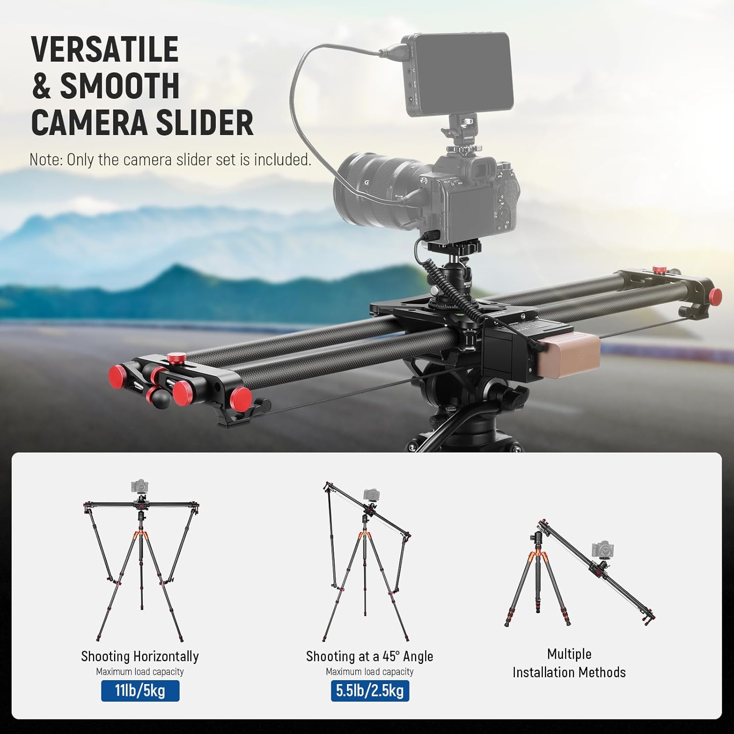 NEEWER 31.5"/80cm Motorized Camera Slider, App Wireless Control DSLR Carbon Fiber Dolly Rail Slider with 4400mAh F750 Battery (Charger Not Included), Support Video Mode, Time Lapse Photography, ER1-80