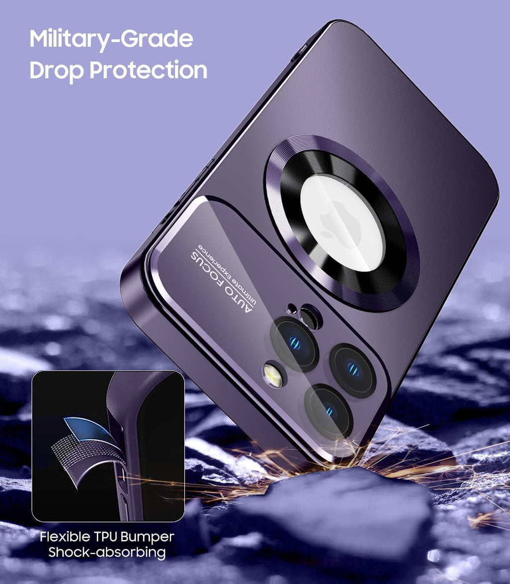 Magnetic for iPhone 13 Pro Max Case, Compatible with MagSafe, Built-in Camera Lens Protector, Logo View, Military Grade Drop Proof Phone Case Cover, Purple