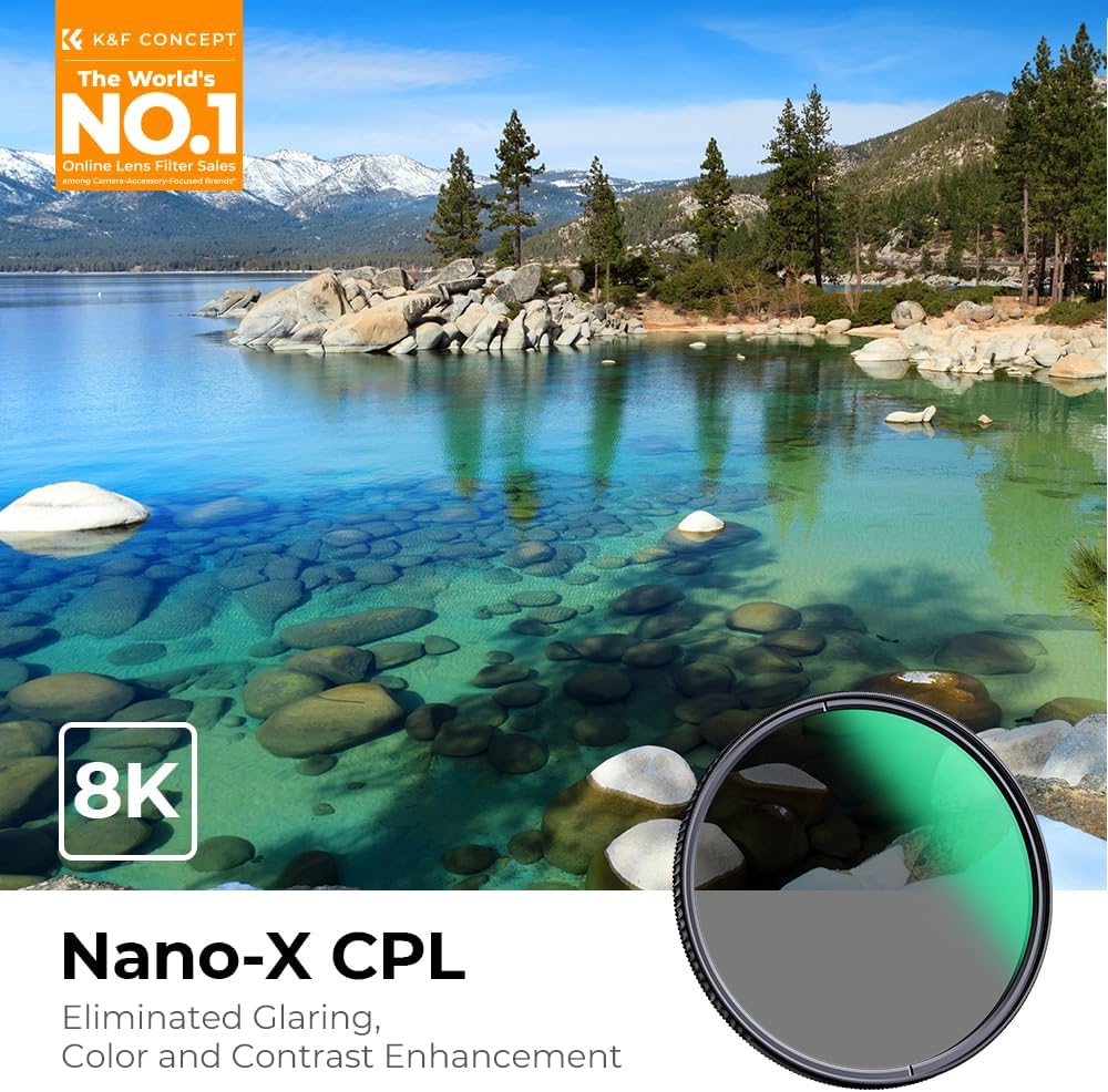 58mm Circular Polarizers Filter, K&F CONCEPT 58MM Circular Polarizer Filter HD 28 Layer Super Slim Multi-Coated CPL Lens Filter (Nano-X Series)