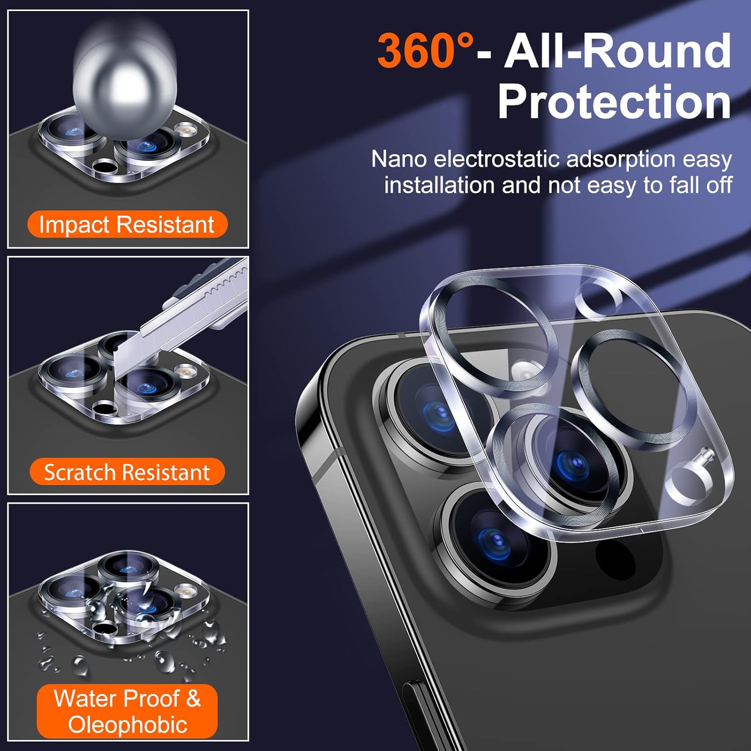 UniqueMe [3 Pack] Camera Lens Protector Compatible with iPhone 13 Pro 6.1" / 13 Pro Max 6.7" Tempered Glass,[Case Friendly][New version][Scratch-Resistant][Easy Installation] -Grey