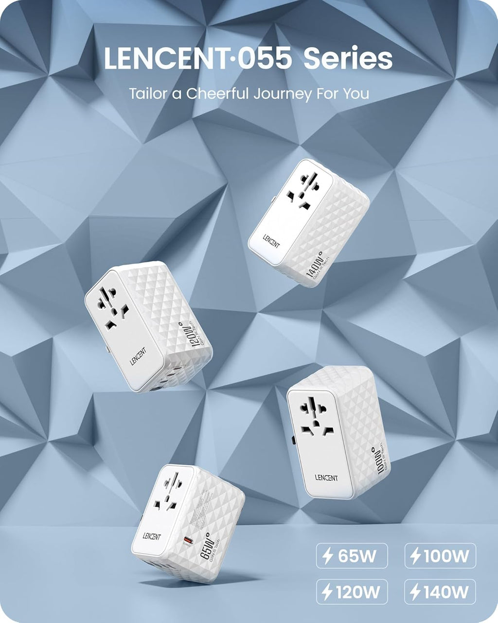 LENCENT 140W International Travel Adapter, GaN Universal Travel Adapter with 1 USB-A & 3 Type C Power Adapter, Fast Charger for Phone,Laptops, Worldwide Plug Adapter for USA/UK/EU/AUS, White