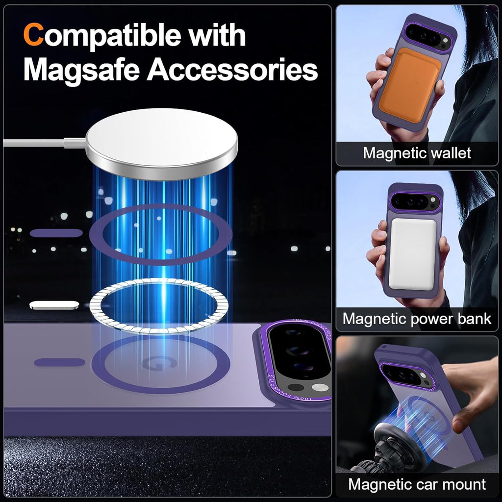 Magnetic for Google Pixel 10 Pro XL Case, [Military Grade Drop Protection] [Compatible with MagSafe] Shockproof Slim Translucent Matte Anti-Slip for Women Girls Men Case, Deep Purple
