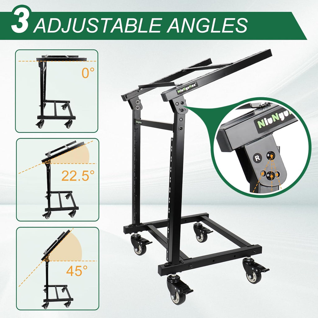 12U DJ Mixer Stand Rack Mount Rolling Stand Stage Cart Adjustable Rack Mount for Music Studio Booth Pro Audio Recording Cabinet Stage Equipment