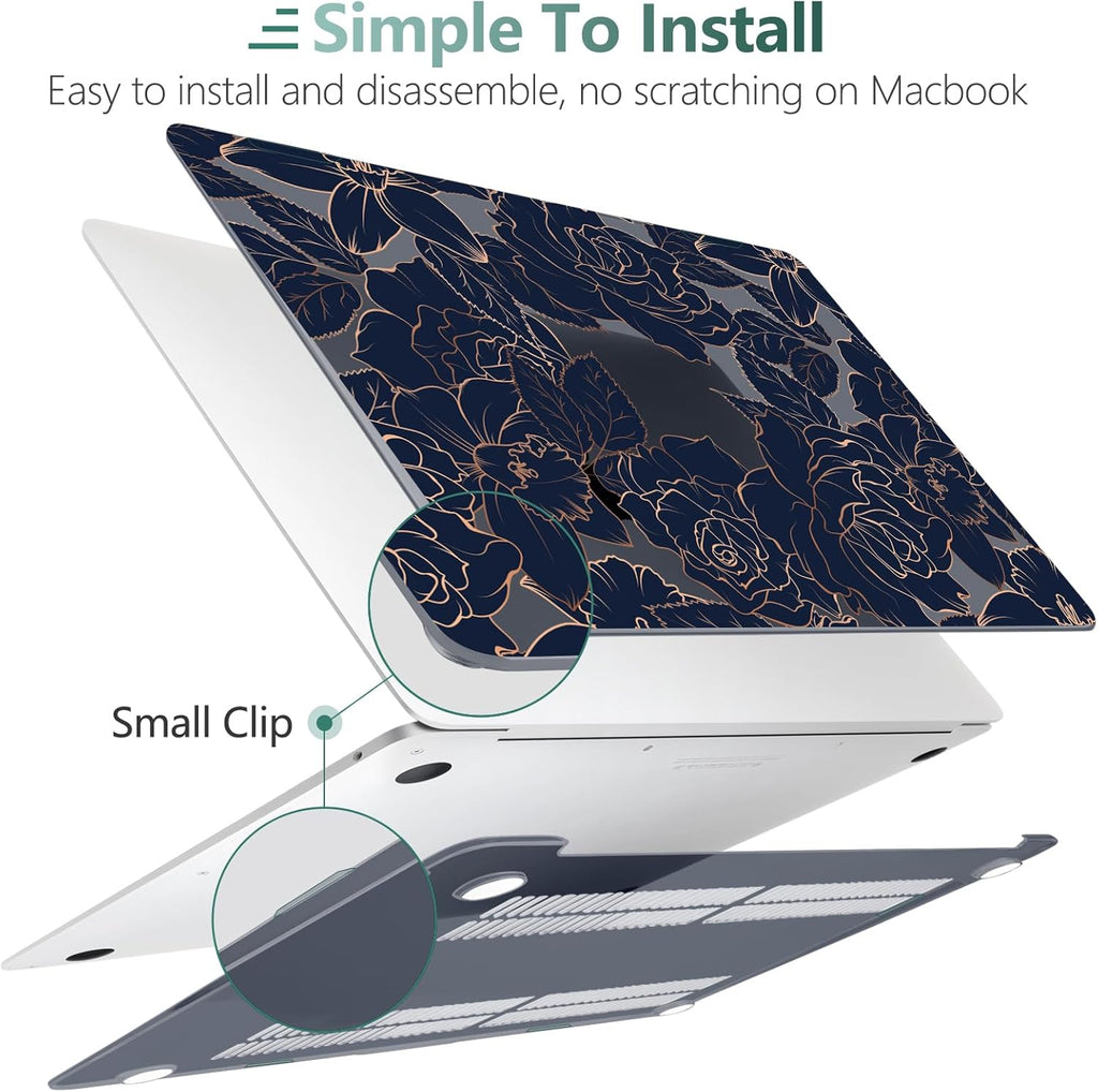 TWOLSKOO Compatible with MacBook Pro 13 inch Case 2023-2016 A2338 M2/M1 A2251 A2289 A2159 A1989 A1706, Plastic Hard Shell Cover & Keyboard Skin & Screen Protector, Elegant Roses